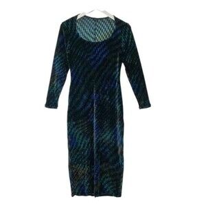 Bodycon Velvet Dress Long-sleeve Midi Tie Dye Checkered Stretchy Punk Rock SMALL
